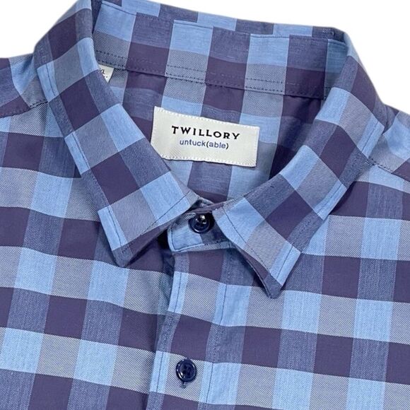 Twillory Untuckable Blue Check Tailored Fit Men’s Long Sleeve Button Up XL-2XL - Picture 1 of 5